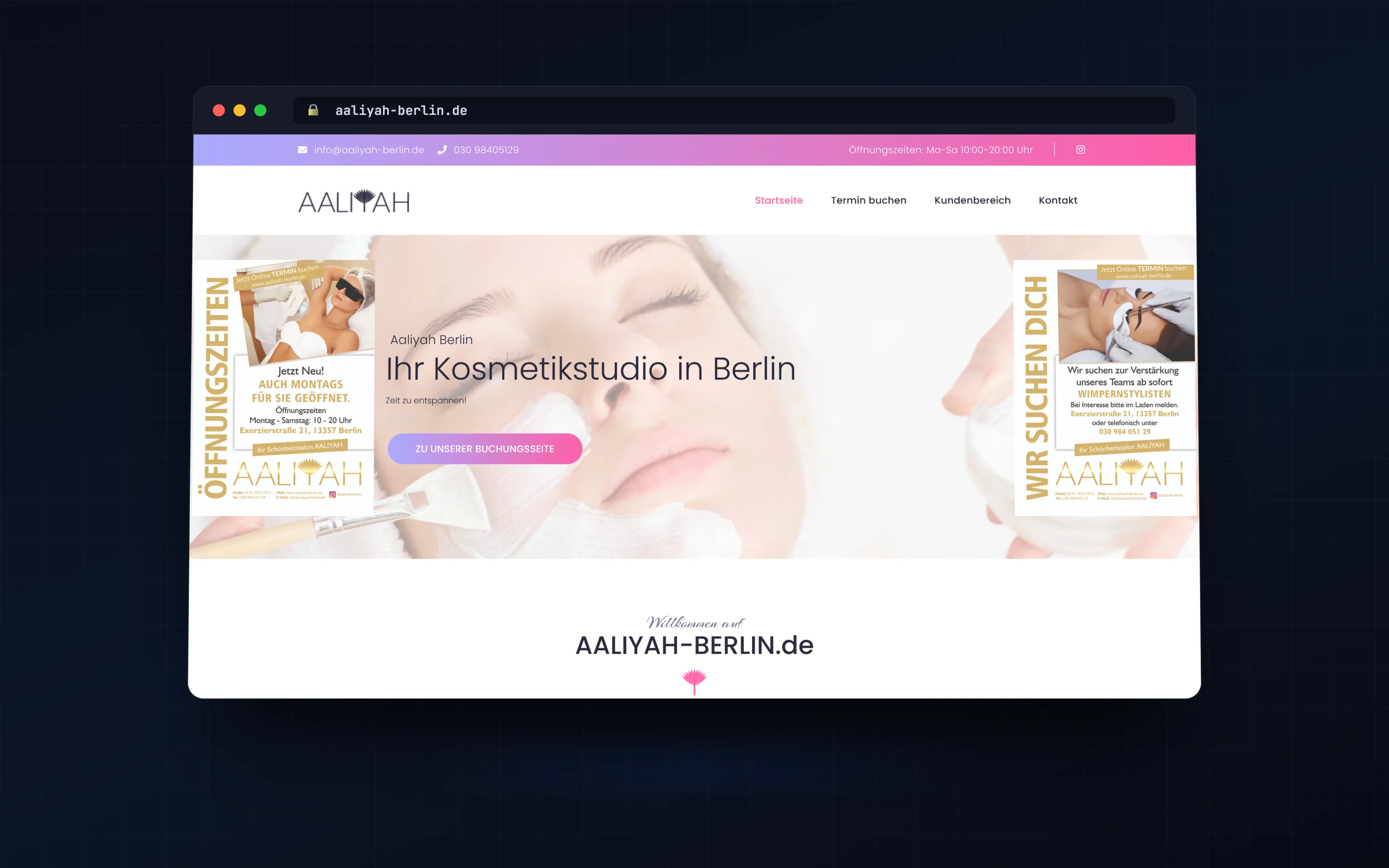 Aaliyah Berlin — Online-Buchungssystem für ein Berliner Kosmetik-Studio