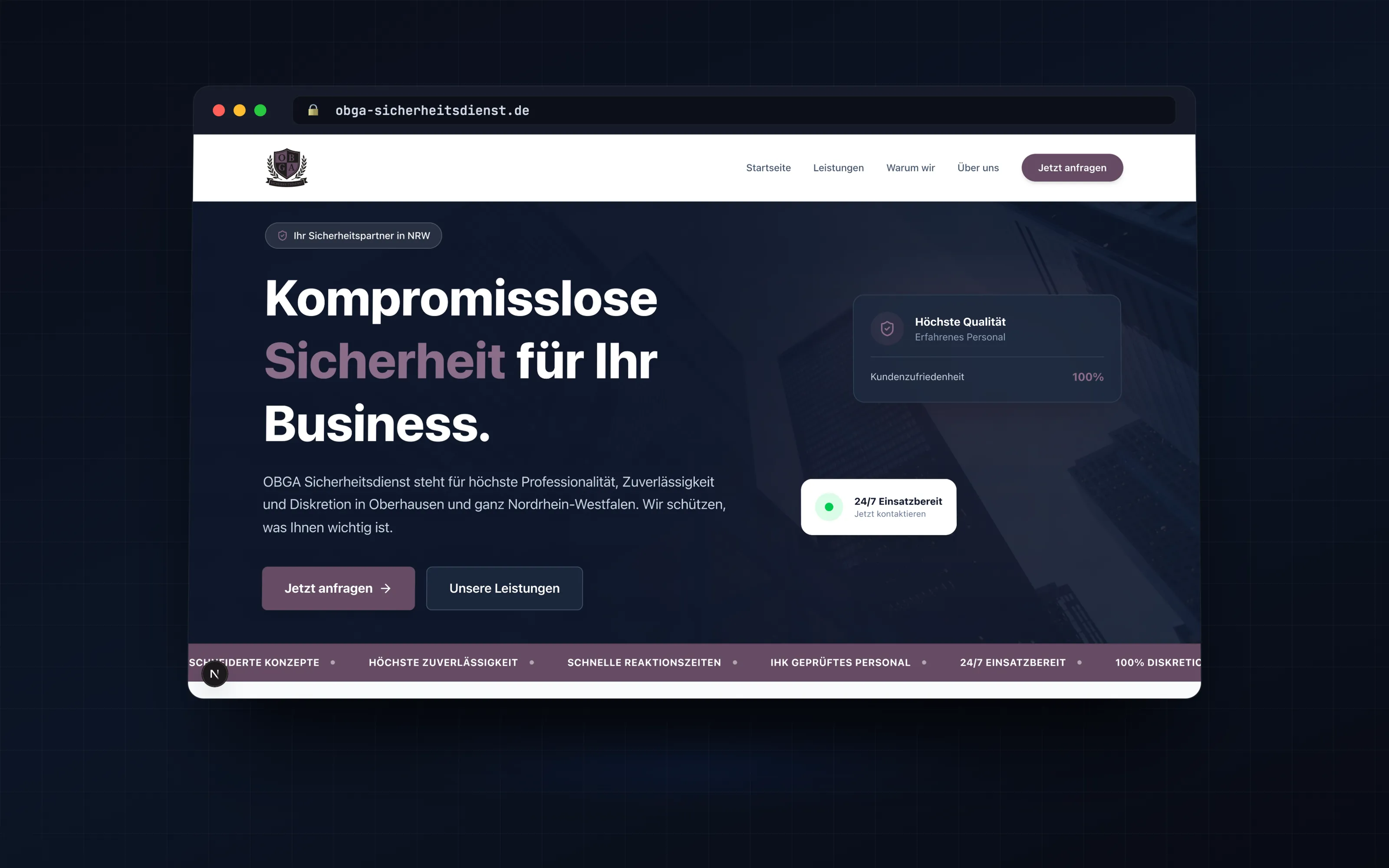 OBGA Sicherheitsdienst — Corporate Landing Page für einen Sicherheitsdienstleister