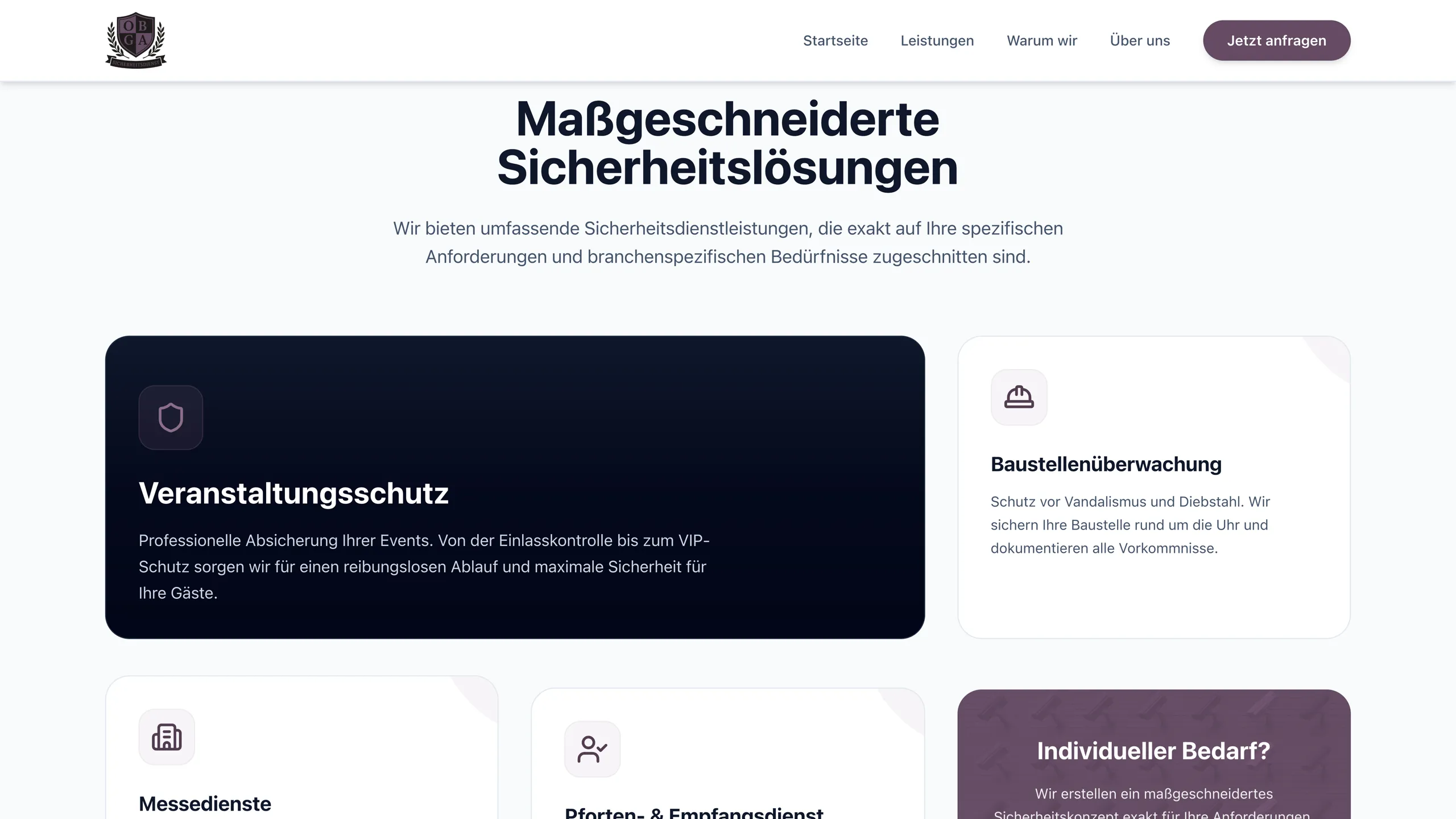 Maßgeschneiderte Sicherheitslösungen — die Leistungsbereiche im Überblick.