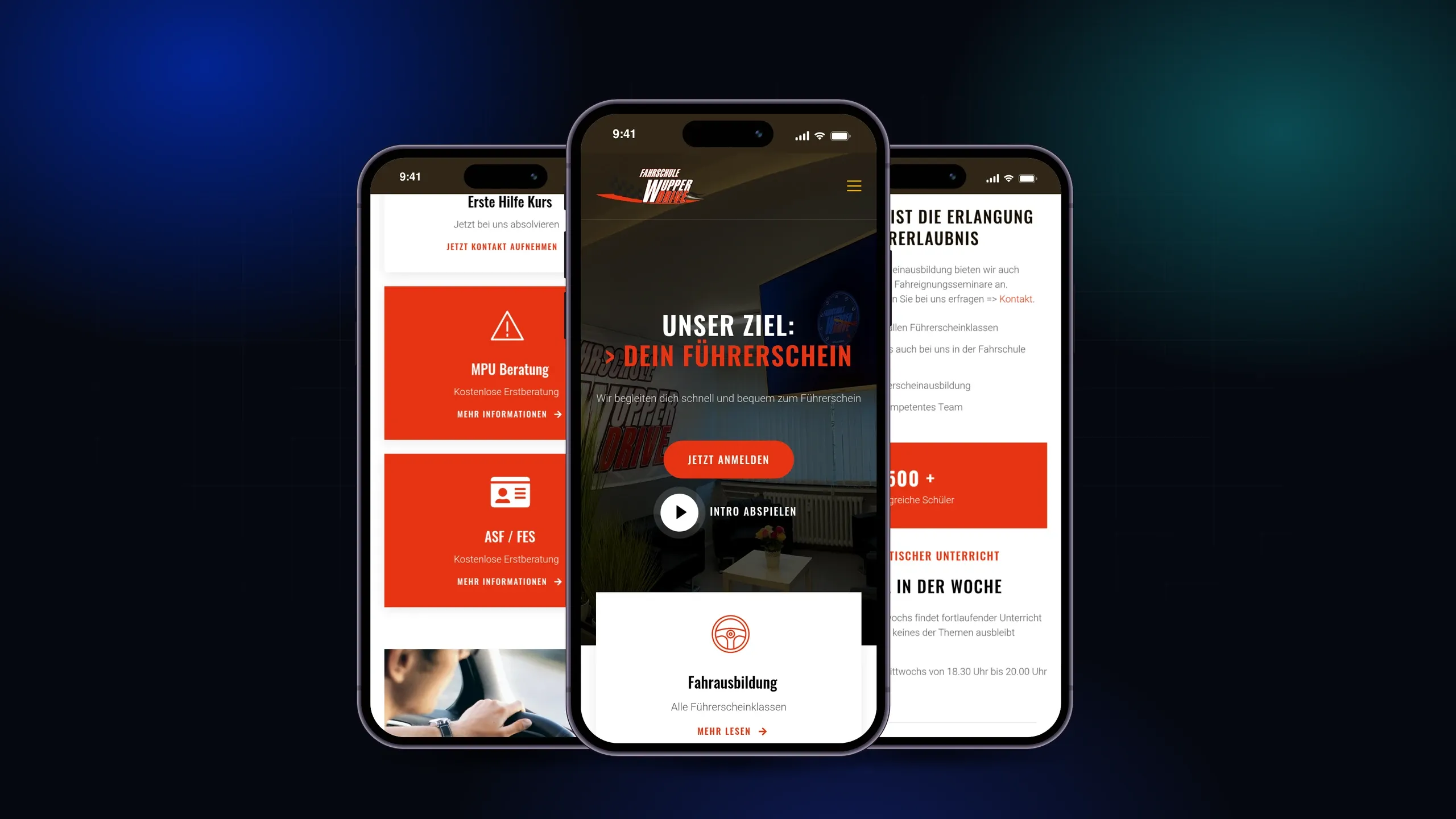 Für eine junge Zielgruppe mobil gedacht — Führerscheinklassen und Anmeldung direkt auf dem Smartphone.